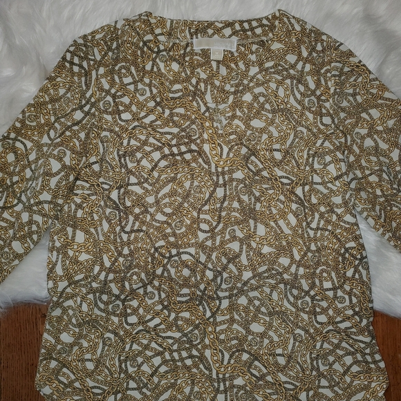 Michael Kors Brown and Cream Textured Blouse with Long Sleeves - Picture 3 of 10